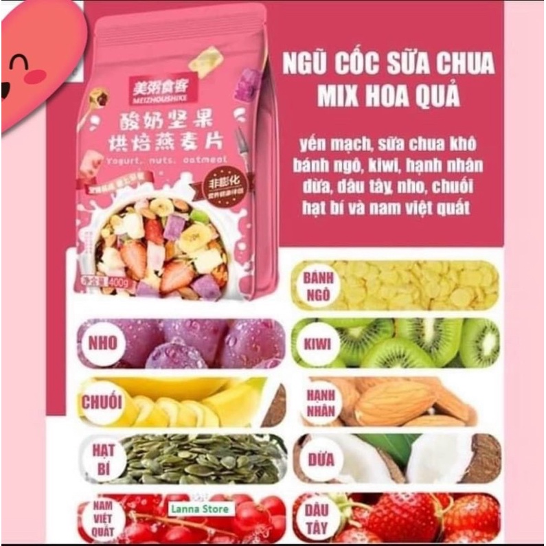 [Date mới nhất] Ngũ Cốc Sữa Chua Mix Hoa Quả 400g - Ăn Vặt 492