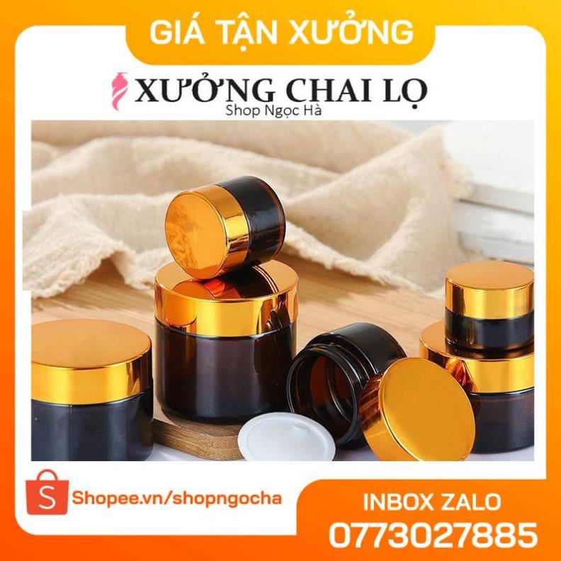 Hủ Đựng Kem ❤ GIÁ TỐT NHẤT ❤ Hủ Chiết Kem Thủy Tinh Nâu 15g,20g,30g,50g,100g Nắp Vàng,Đen chiết mỹ phẩm .