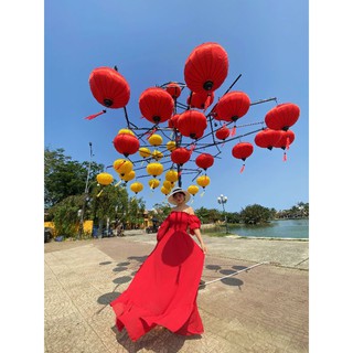 [ HOT] Váy maxi đỏ, vàng nhún ngực, chân viền bèo. Hot bigsize - có video khách feeback - siêu đẹp