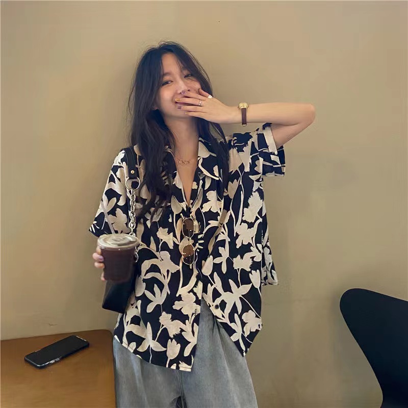 Áo Sơ Mi Chiffon Tay Lửng Dáng Rộng In Họa Tiết 4 Kiểu Thời Trang Hong Kong Dành Cho Nữ
