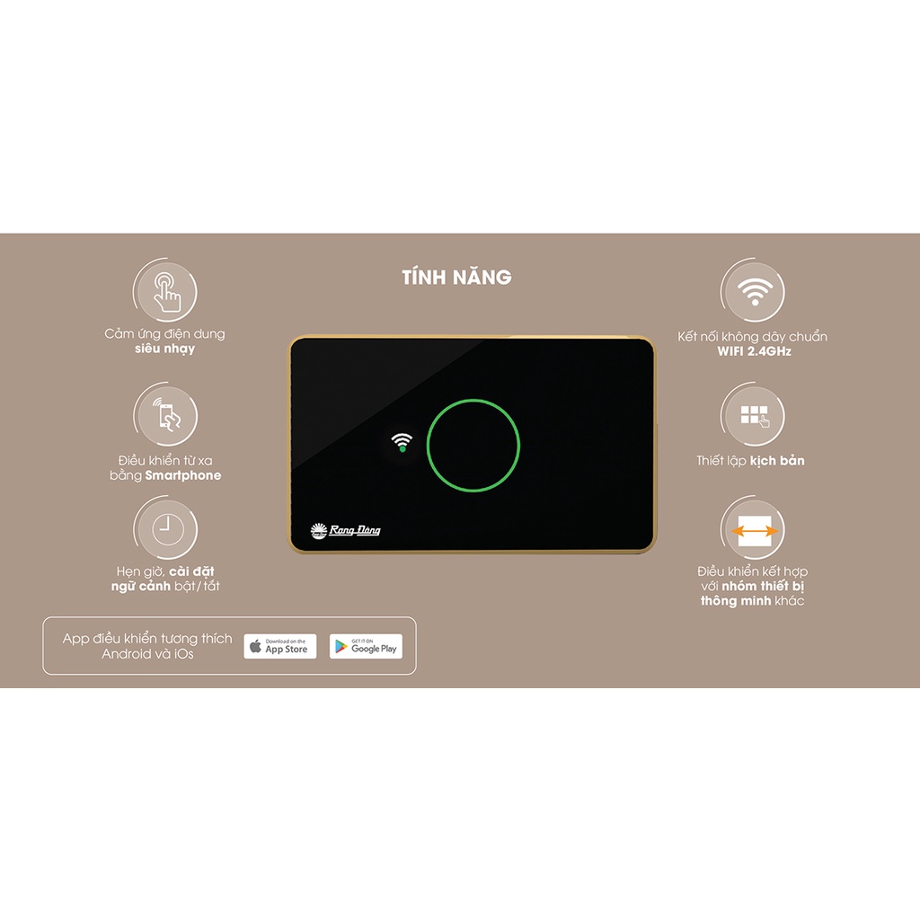 Công tắc cảm ứng Rạng Đông RD-CT.01.WF điều khiển thiết bị từ xa, mặt kính cường lực chống xước, 1 nút bấm