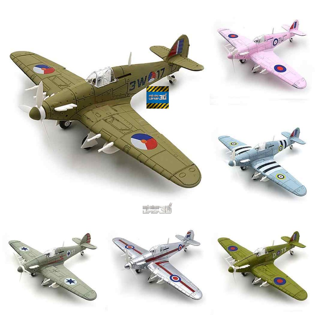 Mô hình quân sự Máy bay tiêm kích Hawker Hurricane không quân Hoàng gia Anh 1936, đồ chơi lắp ráp 4D tỷ lệ 1:48