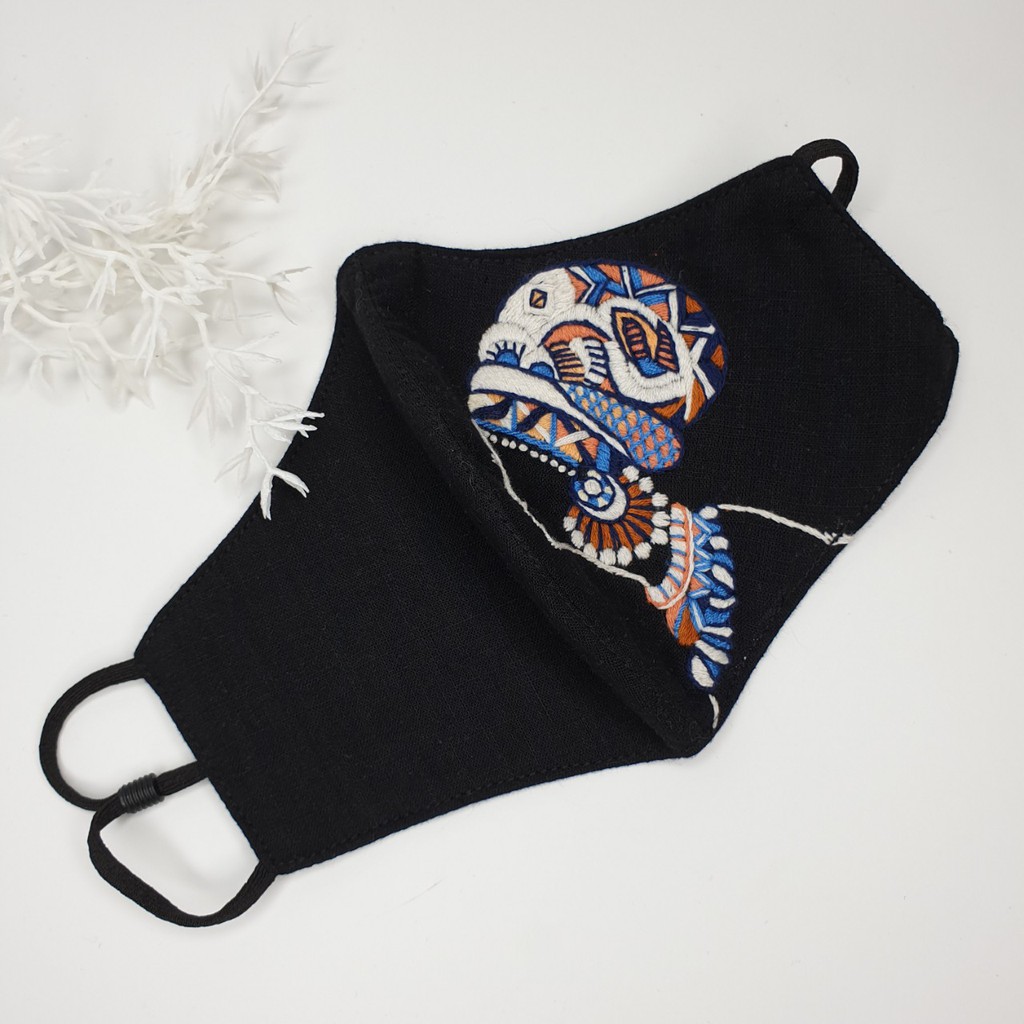 Khẩu trang thêu tay vải linen JL126 | BigBuy360 - bigbuy360.vn