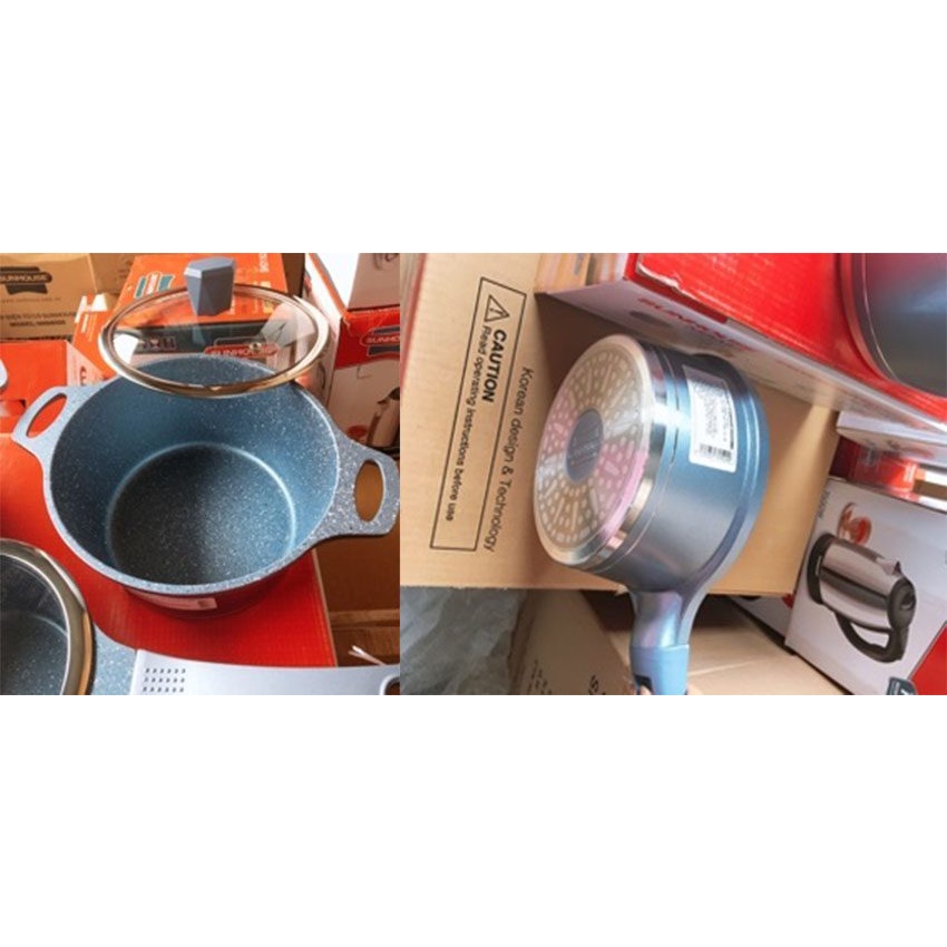 Bộ nồi quánh vân đá đáy từ Sunhouse SHG2003MMA - Hàng chính hãng