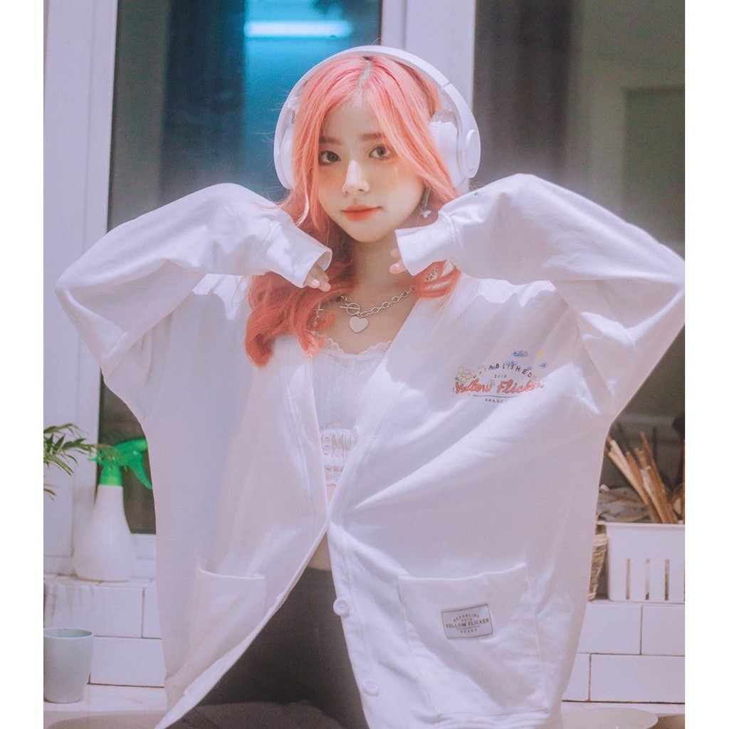 Áo Khoác Cadigan Nỉ Nữ MY GRADEN YELLOW FLICKER HỒNG TRẮNG UNISEX | BigBuy360 - bigbuy360.vn