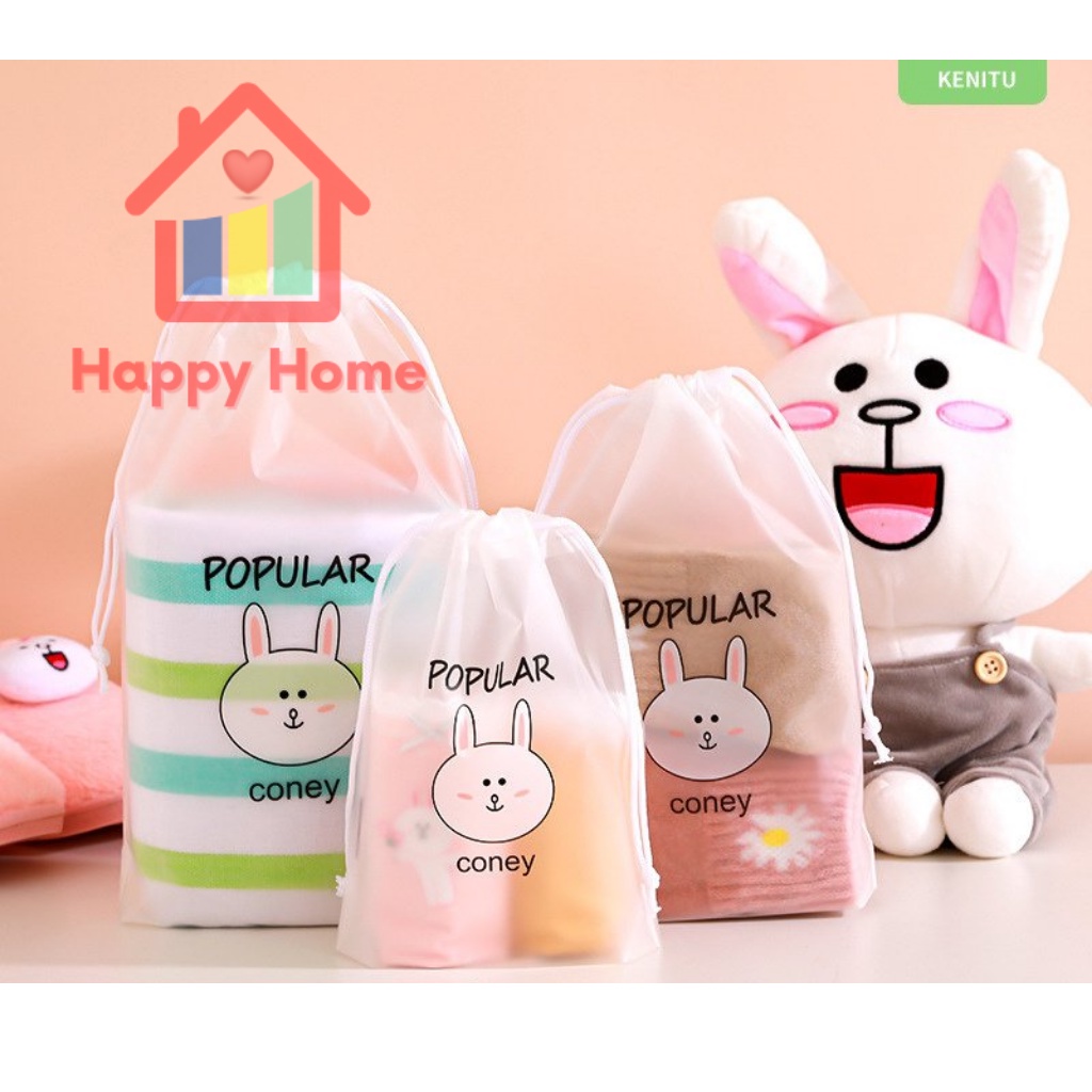 Túi dây rút Gấu Brown, Mèo xinh, Hoa cúc đi du lịch, đựng giày dép dã ngoại Happy Home