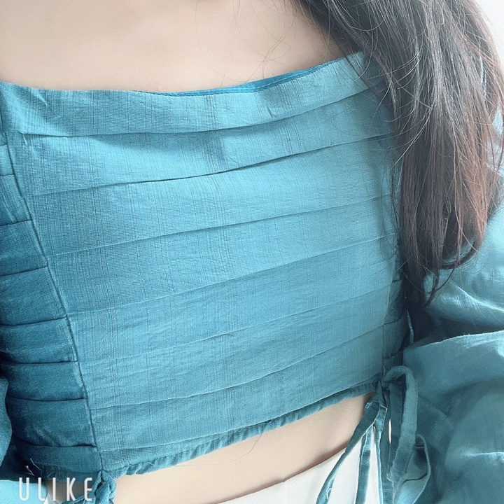Áo crop xếp li tay dài (có ảnh thật)