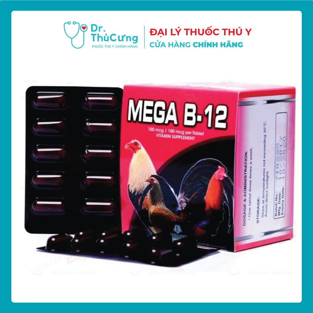 Mega b12-chiết lẻ 5 vỉ x 10 viên-thuốc nuôi dinh dưỡng số 1 cho gà đá.