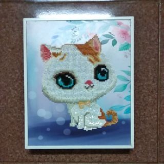 (ĐÃ ĐÍNH) Tranh đính đá thành phẩm CÓ SẴN KHUNG MÈO MŨM MĨM 25x30cm