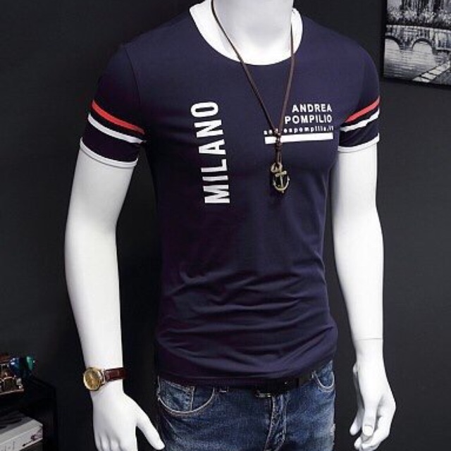 Áo thun ngắn tay thời trang nam chữ Milano