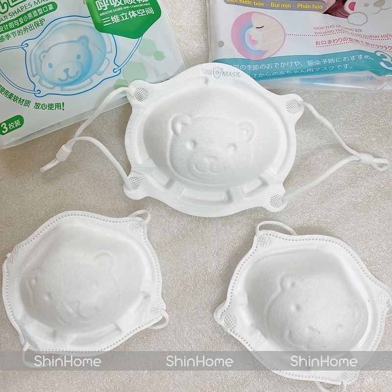 Gói 3 khẩu trang gấu 3D mask trẻ em cho bé trai bé gái sơ sinh 0-2 tuổi ShinHome Baby