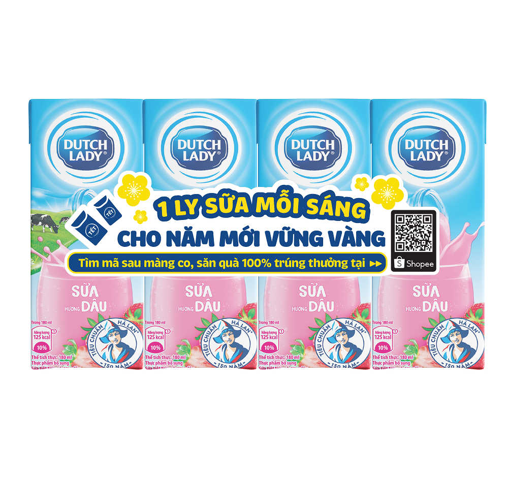 Thùng 48 Hộp Sữa Tươi Tiệt Trùng Dutch Lady Cô Gái Hà Lan Hương Dâu 48 x 180ml