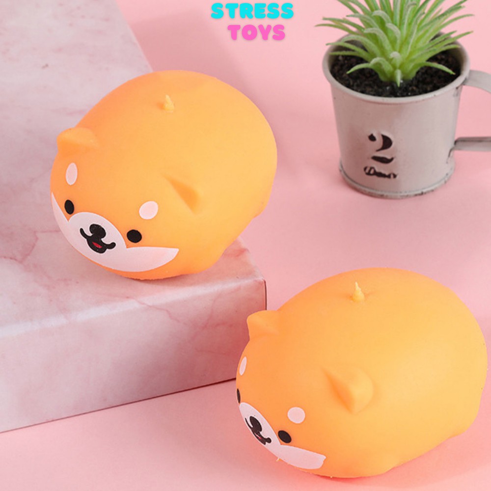 Squishy chó shiba đồ chơi xã stress mochi silicon màu vàng trắng xanh