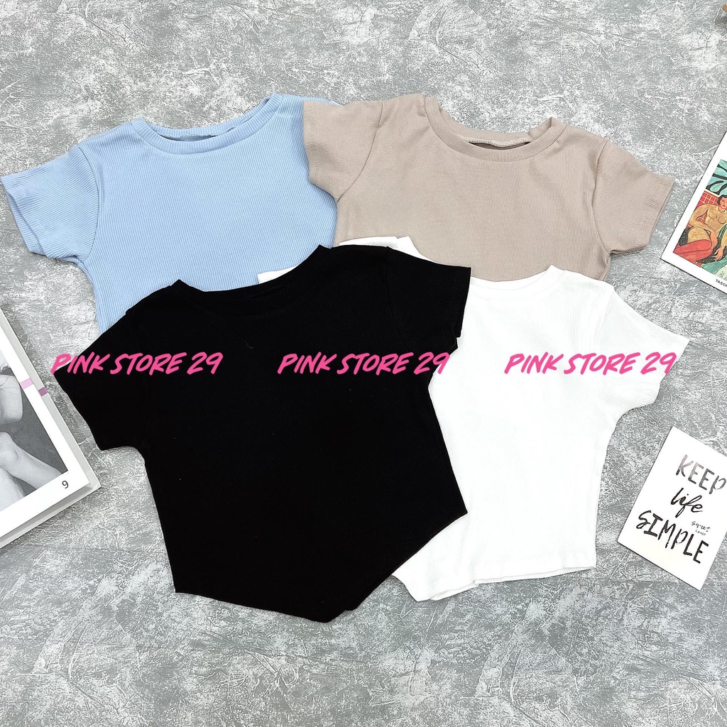 Áo Croptop Body Tay Ngắn alohashop91 Dáng Ôm Cổ Tròn Vạt Nhọn