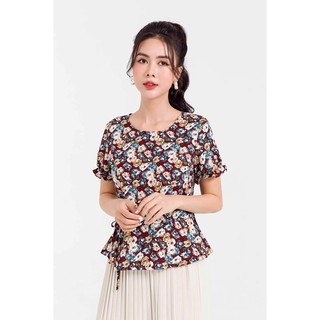 Áo Kiểu Nữ Peplum Tay Bèo Phối Nơ Eo Lamer L61B21H010