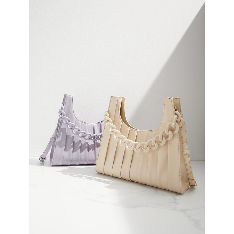 Charles and KEITH CK2-20781478 Túi Xách Dây Xích Xếp Ly