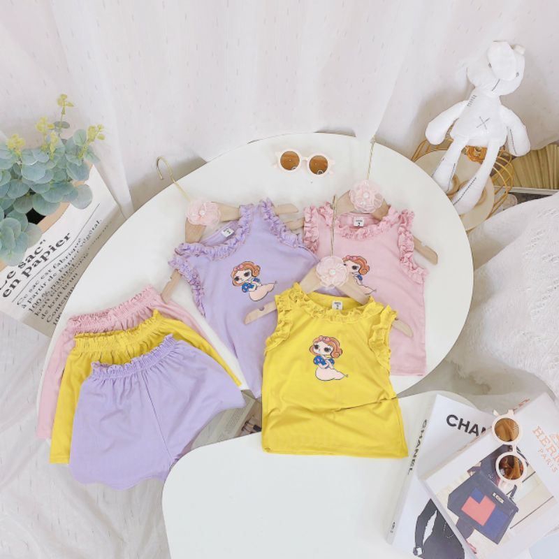 SALE_Bộ cotton tăm lạnh phối bèo dễ thương siêu mềm mát cho bé