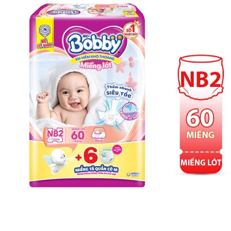 [HÀNG TẶNG] Miếng lót Bobby Newborn 1 - 108m (tặng 9m dán xs)/ Newborn 2 - 60m (tặng 6M)