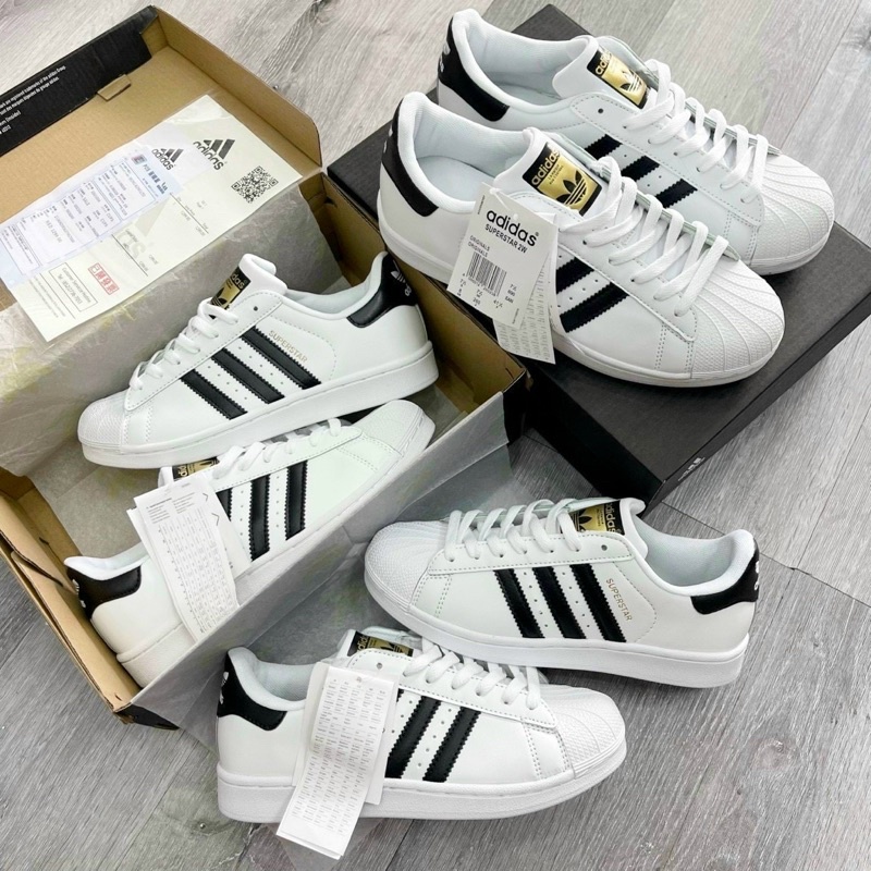Giày Sneaker Adidas Superstar Mũi Sò vạch đen tem vàng s.c fullsz nam nữ