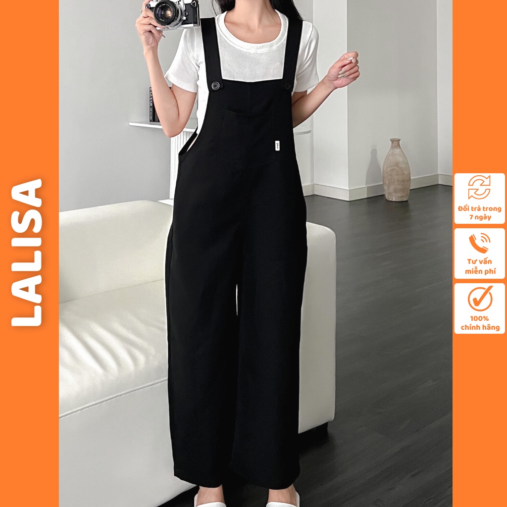 Quần Yếm Nữ LALISA Yếm Quần Dài Kiểu Hàn Quốc Thiết Kế Ống Rộng Ulzzang Có Dây Nút Điều Chỉnh Có Túi Trước QD016