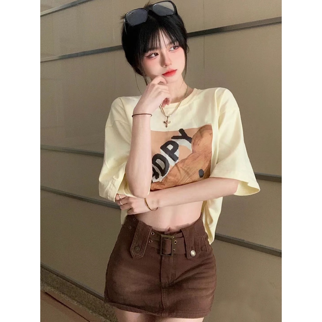 Cocory vn Chân váy jean ngắn eo cao phong cách thời trang cho nữ