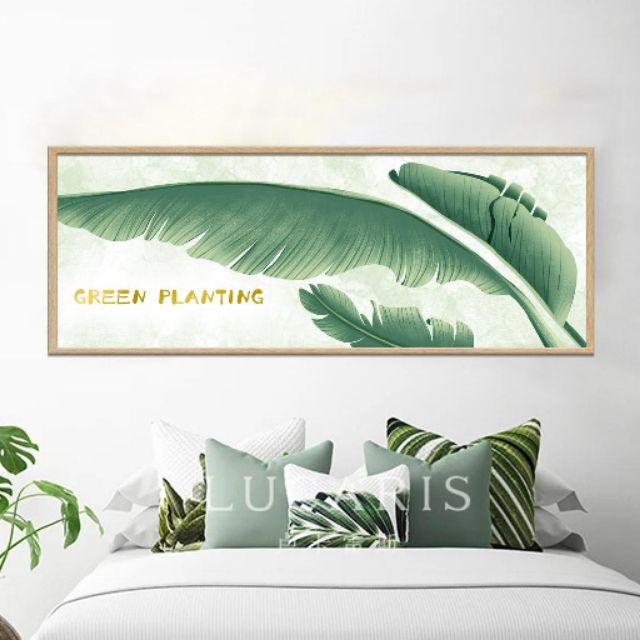 Tranh canvas lá chuối dài 40x120 giá kèm khung