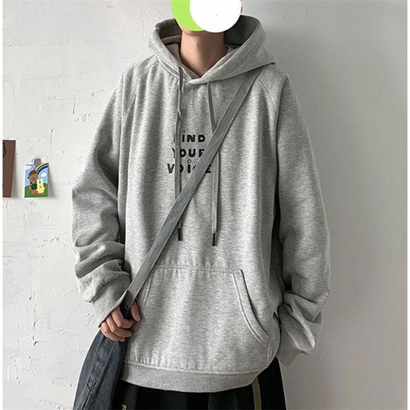 Áo hoodie nhung dày dáng rộng in chữ thời trang mùa thu cho nam S-3XL
