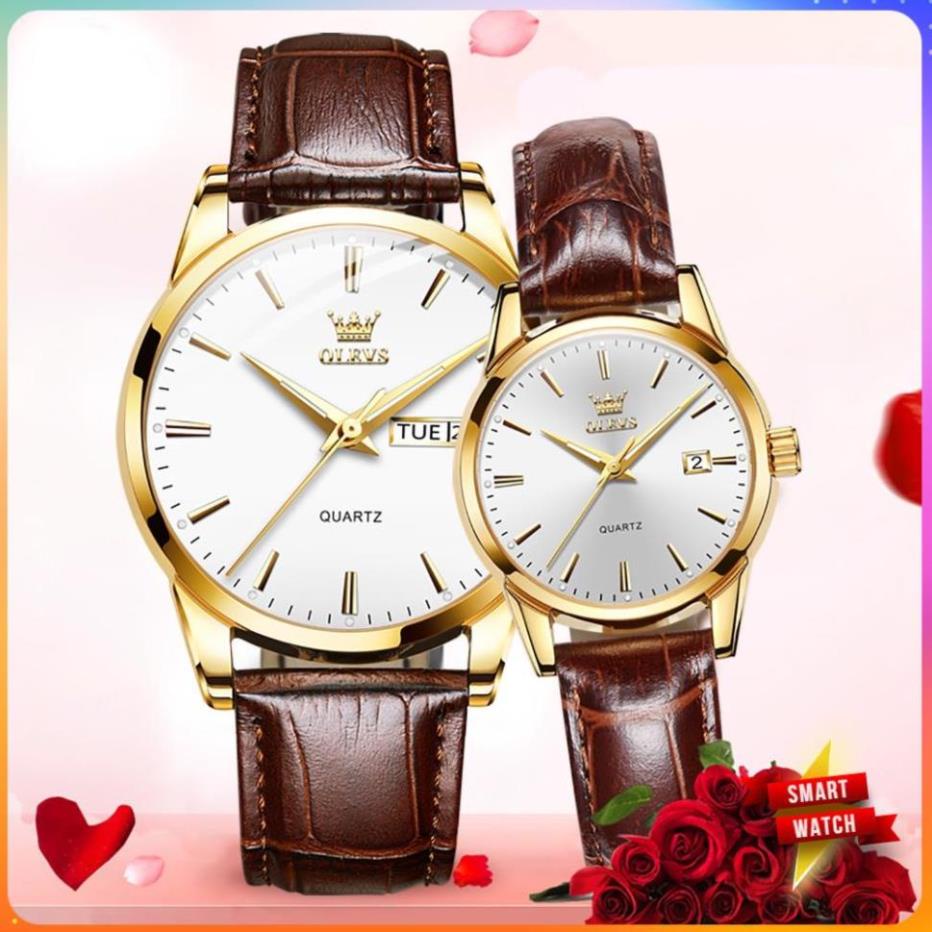 Đồng hồ da cặp đôi OLEVS 6898 thời trang chống thấm nước, chống xước, bảo hành 12 tháng.