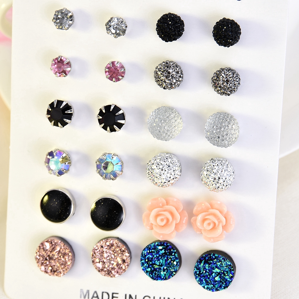 Set 12 Đôi Khuyên Tai Đính Đá Phong Cách Cổ Điển Dành Cho Nữ