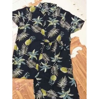 Bộ hoa quả đi biển chất tơ đũi cổ sơ mi cho nam và nữ