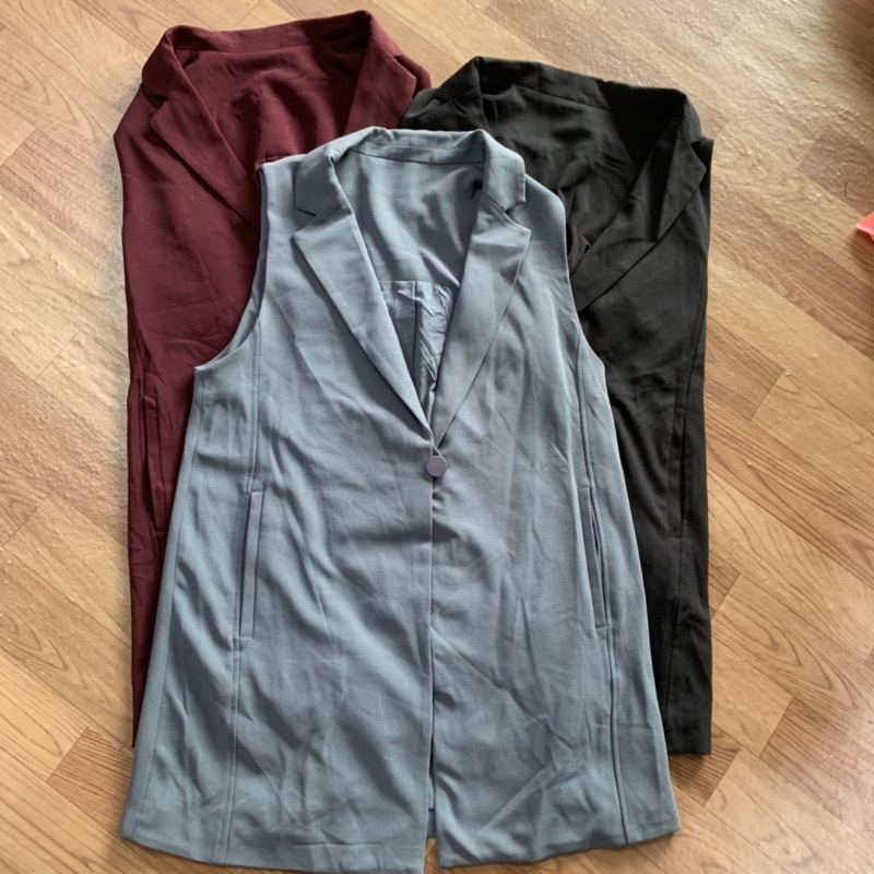 Áo ghile dáng dài cổ vest nữ xuất Hàn
