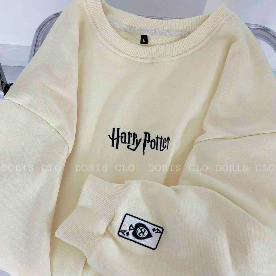 Áo Sweater From Thụng Màu Kem Dễ Thương Thêu Chữ Happy Phong Cách Đường Phố