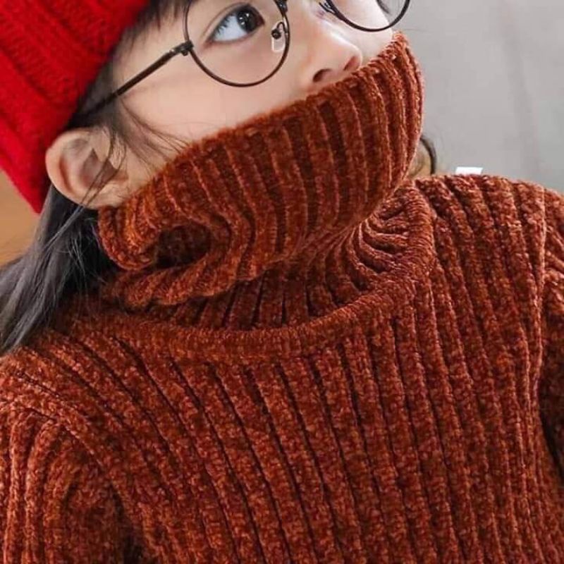 Áo len trẻ em cổ lọ chất tuyết nhung hàng đẹp Quảng Châu cho bé trai bé gái 8-23kg