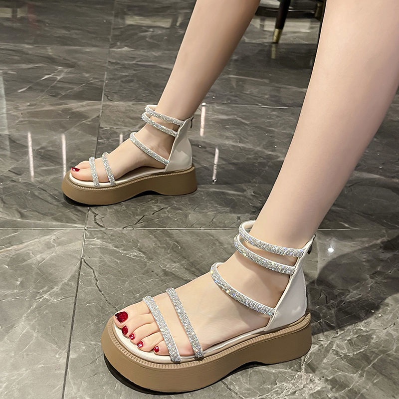 Giày Sandal Đế Dày Đính Đá Thời Trang Mùa Hè Phong Cách Mới Cho Nữ