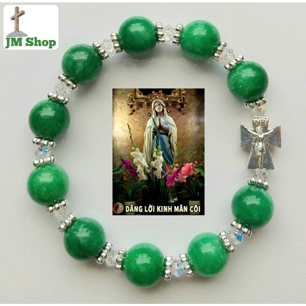 Vòng Tay Chuỗi Mân Côi JM Shop Mã 57 Mix Hoa và Thánh Giá Bạc Có Chúa