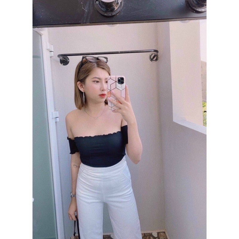 🍓🍓Áo Thun Croptop Bẹt Vai Tay Ngắn Form Ôm Màu Trơn Quyến Rũ, Mát Mẻ Cho Mùa Hè🍓🍓