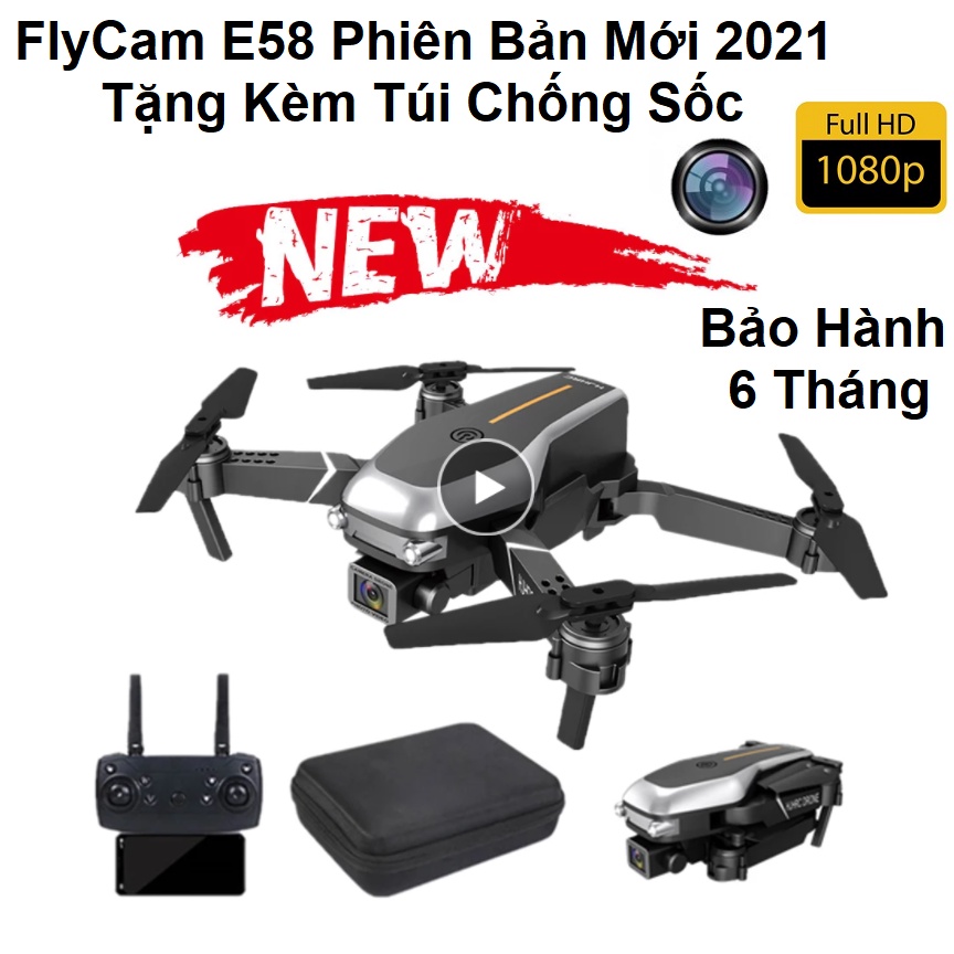 Flycam HJHRC E58 + Quay Phim Chụp Ảnh 720P, Camera Vuông Siêu Nét Phiên Bản 2021 - Chống Rung Quang Học