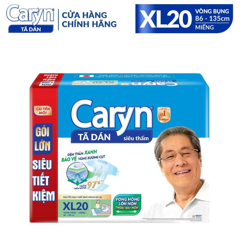 Tã dán Caryn gói siêu tiết kiệm M40, ML40, XL20 miếng