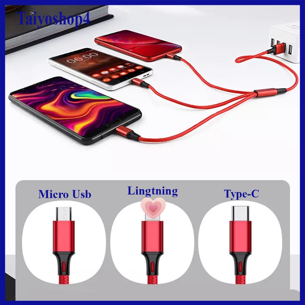 Dây Sạc 3 trong 1 WDC-125 Dây Dù/Tiện lợi/các chân/Micro Usb/Type C Phù hợp Tất cả ĐT