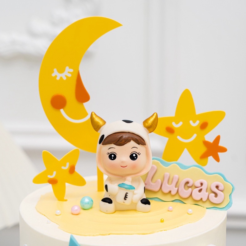 tượng em bé [FREESHIP❤️] cặp đôi bé bò sữa trang trí bánh