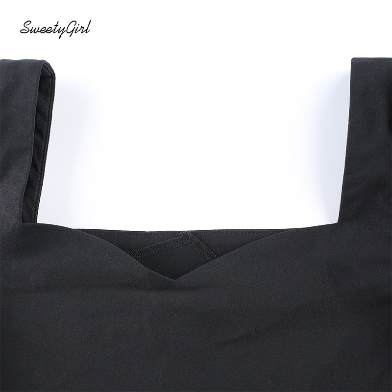 Áo Croptop Cổ Vuông Tay Ngắn Màu Trơn