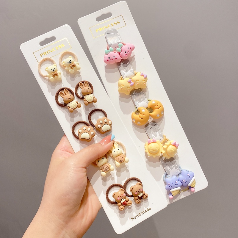 Bộ Dây Buộc Tóc Co Giãn Họa Tiết Hoạt Hình Phong Cách Hàn Quốc Cho Bé