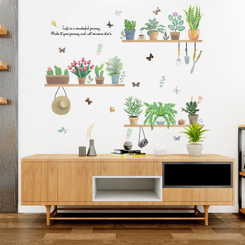 Decal dán tường chậu cây hoa xương rồng 04