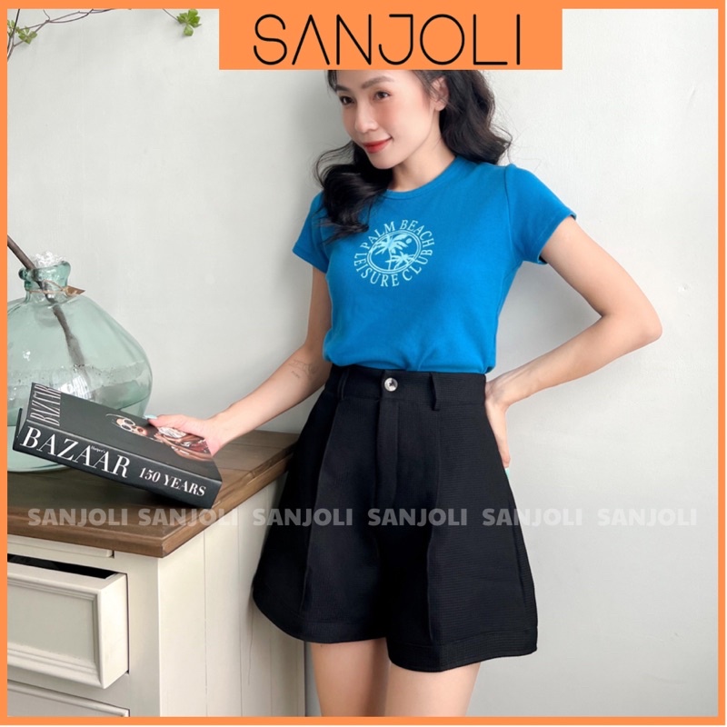 Quần Ống Rộng SANJOLI Quần Short Nữ Lưng Cao Đứng Xốp Nhẹ Đẹp Ulzzang Phong Cách Trẻ Trung Hack Dáng Màu Nâu Đen QD008