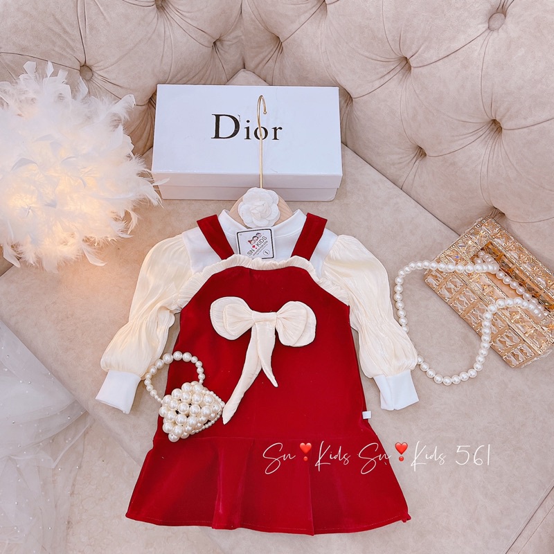 Set váy nhung nơ sang chảnh cho bé