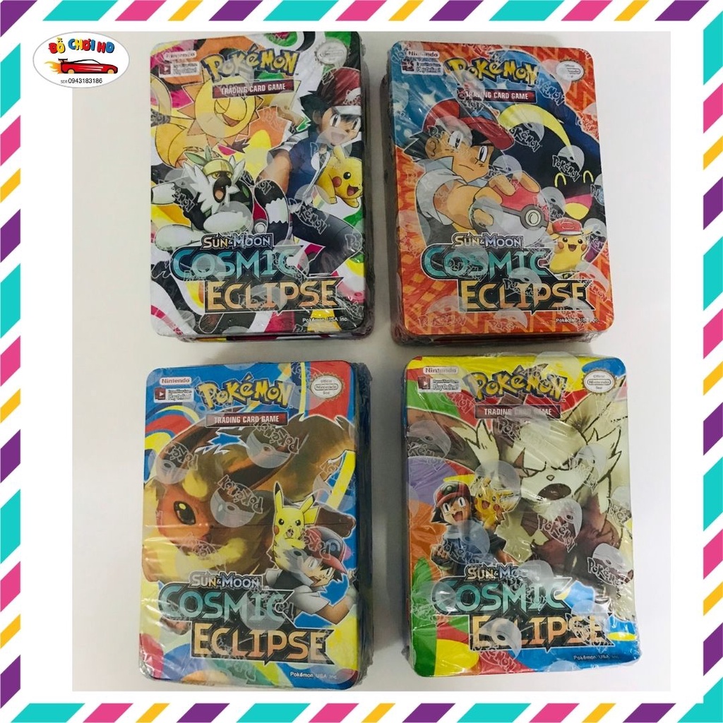 Thẻ pokemon, thẻ bài pokemon, hộp sắt 100 lá (size3)