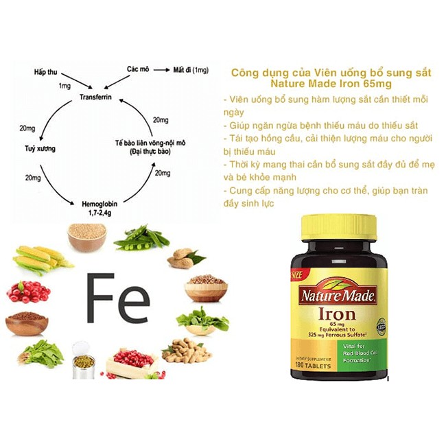 Viên uống Nature Made Iron (sắt) 65mg hộp 365 viên Mỹ | BigBuy360 - bigbuy360.vn