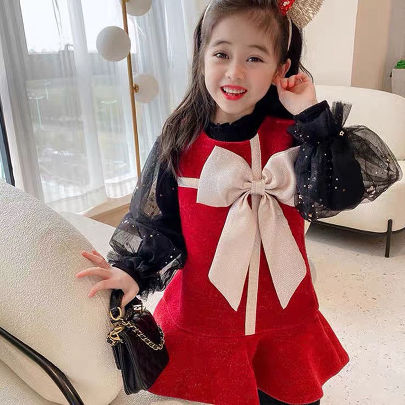 VÁY CHO BÉ GÁI NHUNG CỨNG CÓ LÓT XỊN XÒ, ÁO TRONG TỔ ONG MỀM PHỐI REN NƠ VIỀN TƠ SỐNG CHUẨN BÁN SHOP SIZE 9-21KG [V30]
