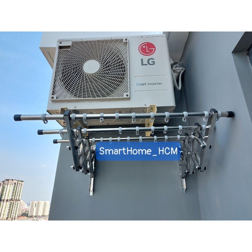 Giàn phơi xếp inox cao cấp gắn tường không thanh, giàn phơi xếp tường inox, giàn phơi đồ thông minh, giá phơi inox