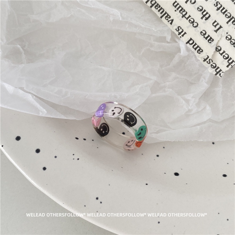 Nhẫn Nhựa Trong Suốt Hình Mặt Cười Nhiều Màu Thời Trang Phong Cách Hàn Quốc